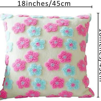 Green and Yellow Charming 3D Floral Plush Cushion Covers - Set of 4, 45x45cm Soft Faux Lambswool Pillowcases for Sofa & Bed Decor