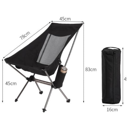 Black Lightweight Portable Folding Camping Chair - High-Back Aluminum Alloy Moon Chair with Oxford Fabric, Side Pocket & Carry Bag for Outdoor, Beach, Fishing