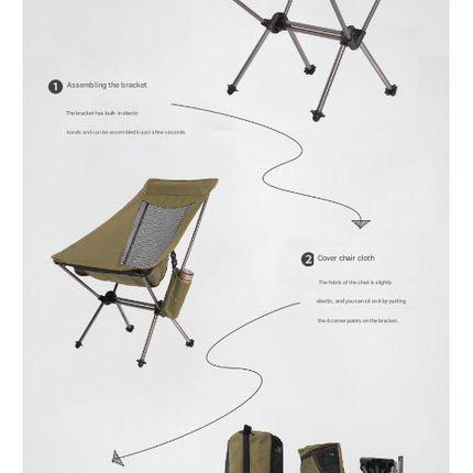 Black Lightweight Portable Folding Camping Chair - High-Back Aluminum Alloy Moon Chair with Oxford Fabric, Side Pocket & Carry Bag for Outdoor, Beach, Fishing