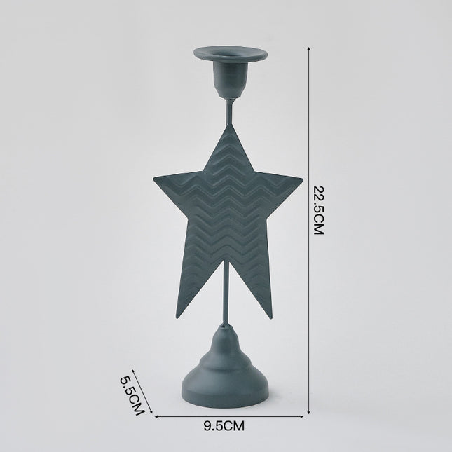 Grey Elegant Star Metal Candlestick Holder