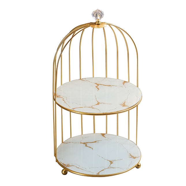 Gold and White Elegant 2-Tier Gold Birdcage Cosmetic Organizer