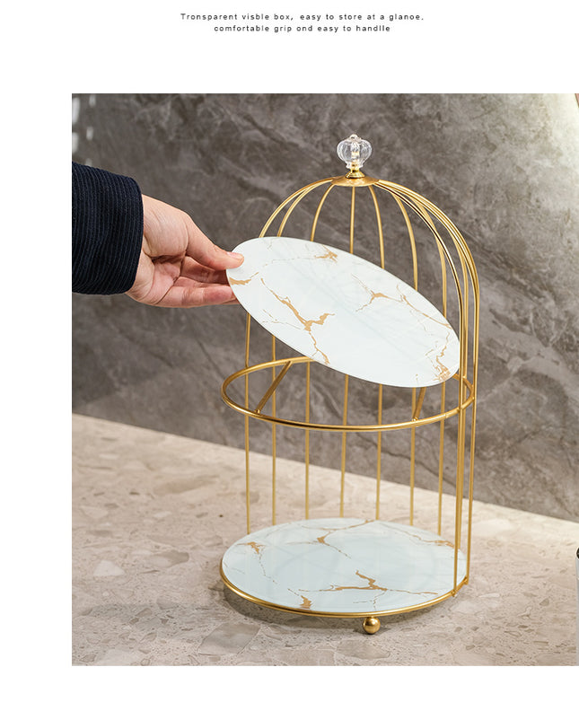 Gold and White Elegant 2-Tier Gold Birdcage Cosmetic Organizer – product detail
