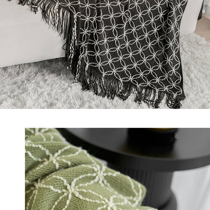 Pink Cozy Geometric Knitted Throw Blanket with Tassels - Soft Acrylic Decorative Sofa & Bed Cover, 130x180cm