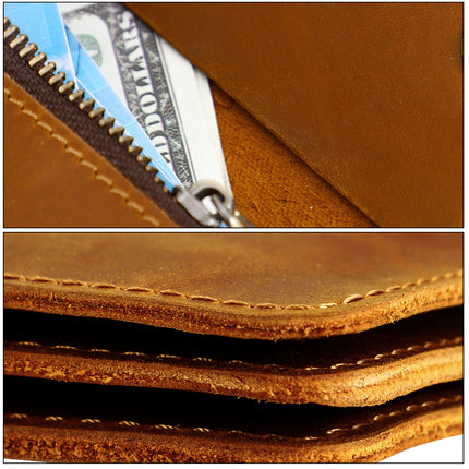 Khaki Vintage Handmade Crazy Horse Leather Wallet – surface and form