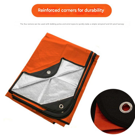 Heavy Duty PE Emergency Survival Blanket - Waterproof Thermal Reflective Tarp (Orange/Silver)
