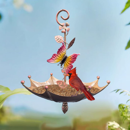 Butterfly Charming Hanging Umbrella Bird Feeder - Decorative Outdoor Garden Accent