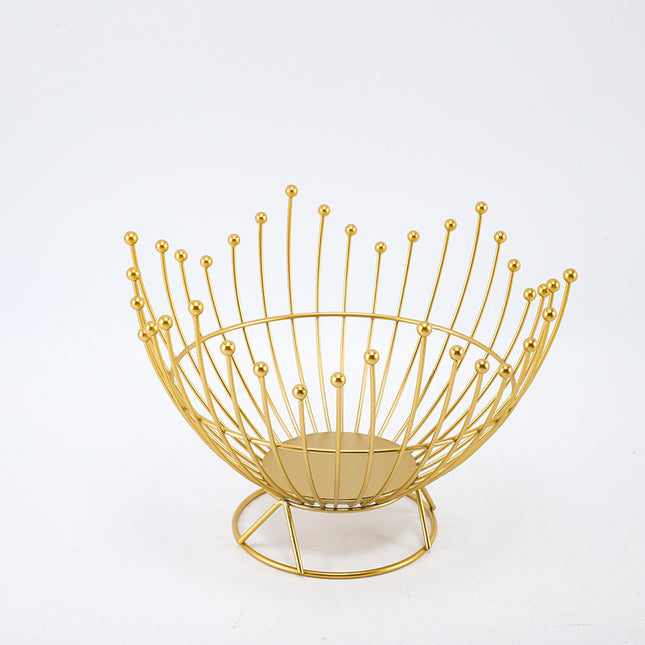 Pedestal Base Gold Modern Metal Wire Fruit Basket Bowl