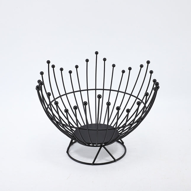 Pedestal Base Black Modern Metal Wire Fruit Basket Bowl