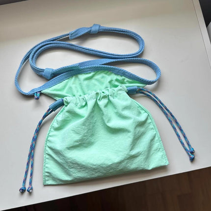 Light Green 2PCS Cute Lightweight Drawstring Crossbody Phone Bag - Simple Mini Shoulder Pouch (21x22cm)