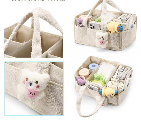 White Large Plush Nappy Caddy Organizer