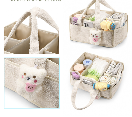 Green Large Plush Nappy Caddy Organizer - Portable Diaper Storage Bin & Nursery Tote Bag