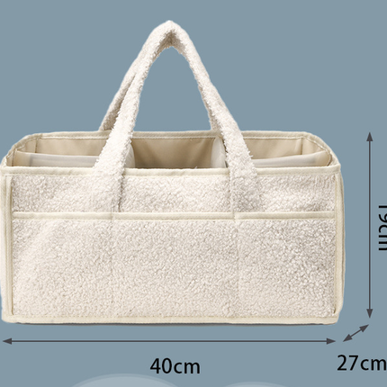 Black Large Plush Nappy Caddy Organizer - Portable Diaper Storage Bin & Nursery Tote Bag