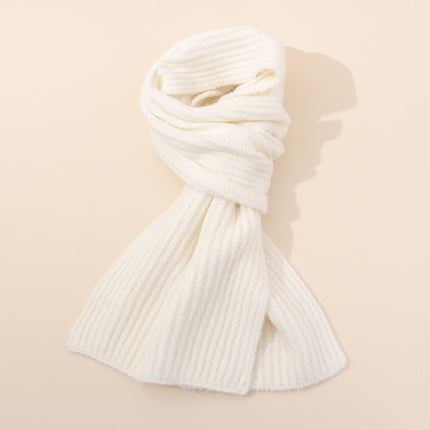 White Soft Ribbed Knit Winter Scarf - Cozy Warm Wool Blend Neck Wrap (160x25cm)
