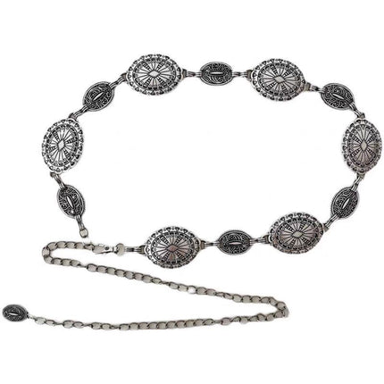 Large & Small Piece Waist Chain-Silver Set of 4 Bohemian Ethnic Style Metal Waist Chains - Versatile Fashion Belts for Dresses & Shirts