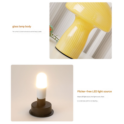 Stripe-Pure White Retro Swirl Glass Mushroom Table Lamp - LED Bedside Night Light