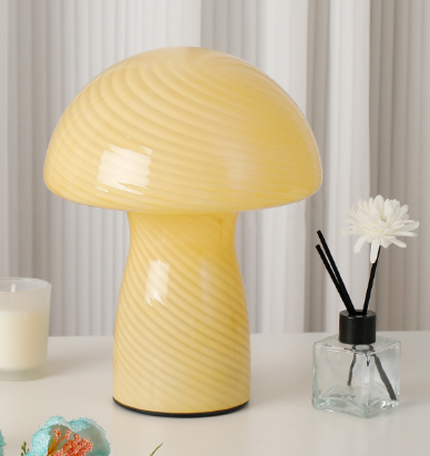 Stripe-Pure Yellow Retro Swirl Glass Mushroom Table Lamp