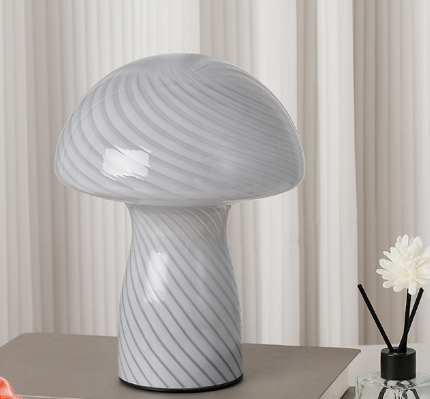 Stripe-Pure Grey-White Retro Swirl Glass Mushroom Table Lamp