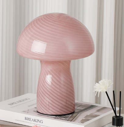 Stripe-Pure Leather Pink Retro Swirl Glass Mushroom Table Lamp