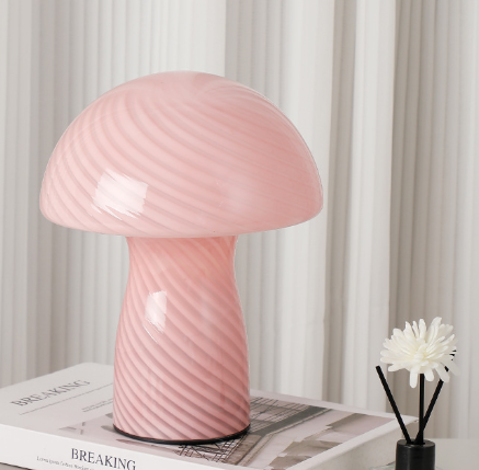 Stripe-Pure Pink Retro Swirl Glass Mushroom Table Lamp