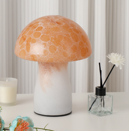 Speckled Orange Retro Swirl Glass Mushroom Table Lamp