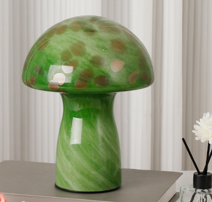 Camouflage Green Retro Swirl Glass Mushroom Table Lamp