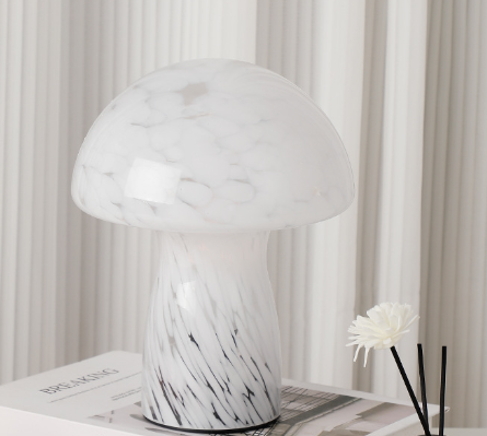 Speckled White Retro Swirl Glass Mushroom Table Lamp