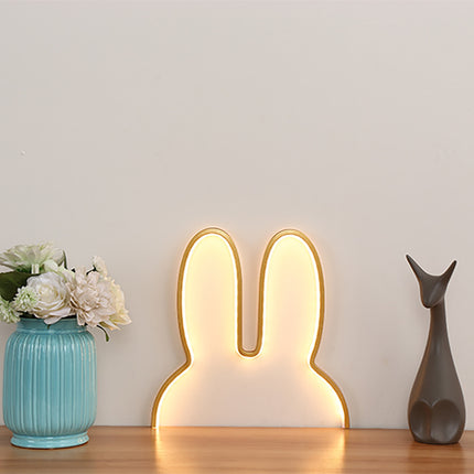 Gold 29x30cm Adorable Bunny LED Wall Night Light - USB Powered Warm White Lamp for Kids Room Decor