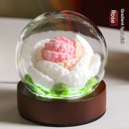 Gradient Light Pink Rose Knitted Flower LED Dome Lamp - USB Touch 3-Color Night Light