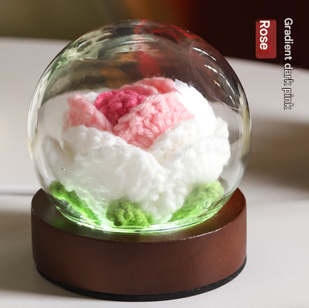 Gradient Dark Pink Rose Knitted Flower LED Dome Lamp