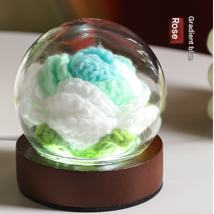 Gradient cyan Rose Knitted Flower LED Dome Lamp