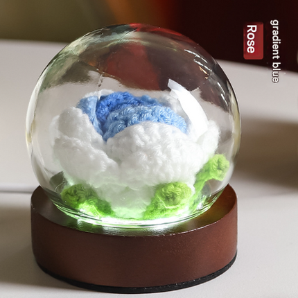 Gradient Blue Rose Knitted Flower LED Dome Lamp - USB Touch 3-Color Night Light