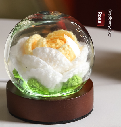 Gradient Yellow Rose Knitted Flower LED Dome Lamp