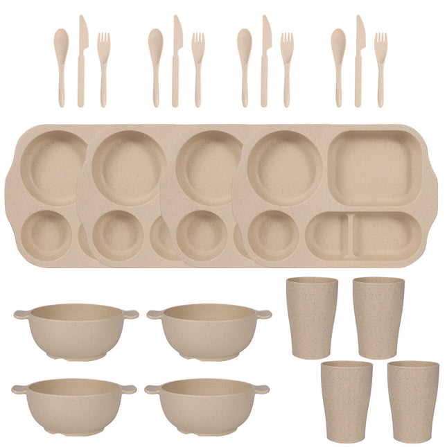 Beige Durable Eco-Friendly Wheat Straw Dinnerware Set