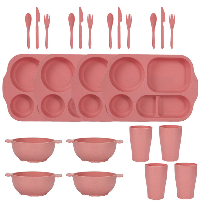 Pink Durable Eco-Friendly Wheat Straw Dinnerware Set