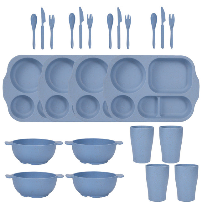 Blue Durable Eco-Friendly Wheat Straw Dinnerware Set