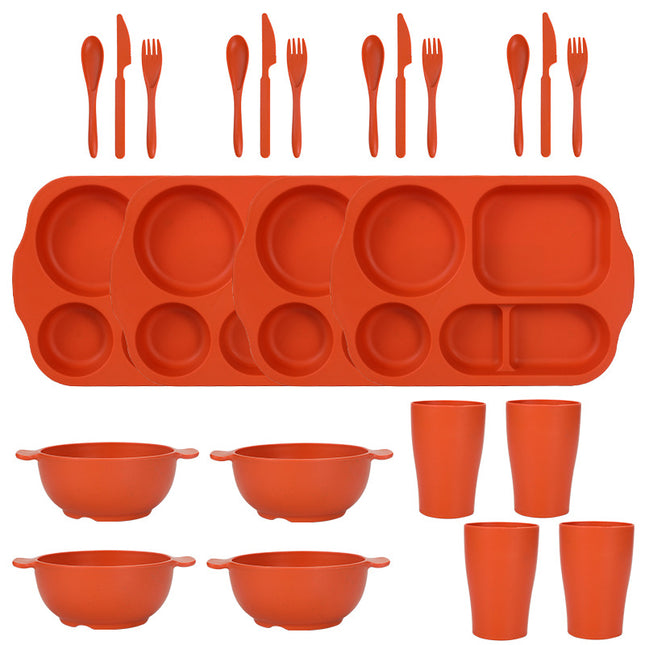 Orange Durable Eco-Friendly Wheat Straw Dinnerware Set
