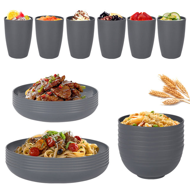 Stylish Dark Grey Wheat Straw Dinnerware Set