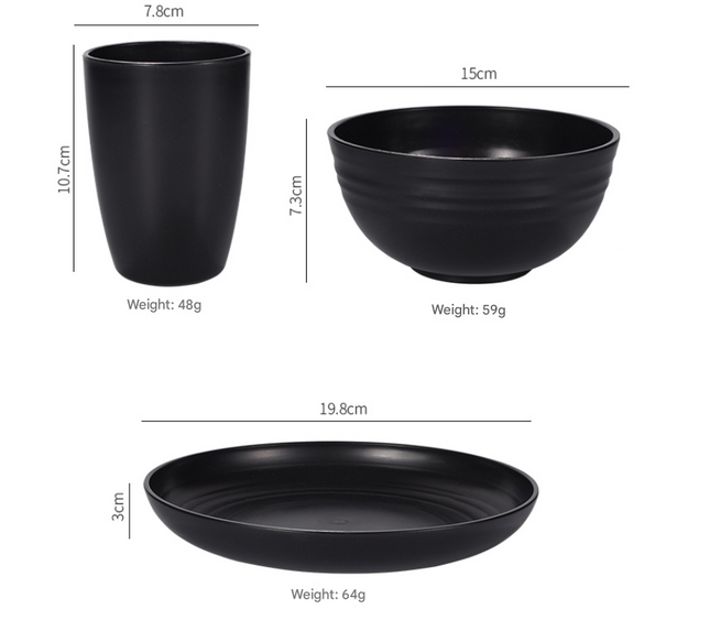 Stylish Dark Grey Wheat Straw Dinnerware Set – product detail