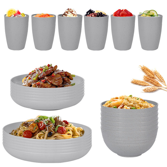 Stylish Light Grey Wheat Straw Dinnerware Set