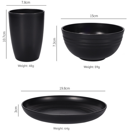 Stylish Light Grey Wheat Straw Dinnerware Set - 24 Pieces Including Plates, Bowls & Cups