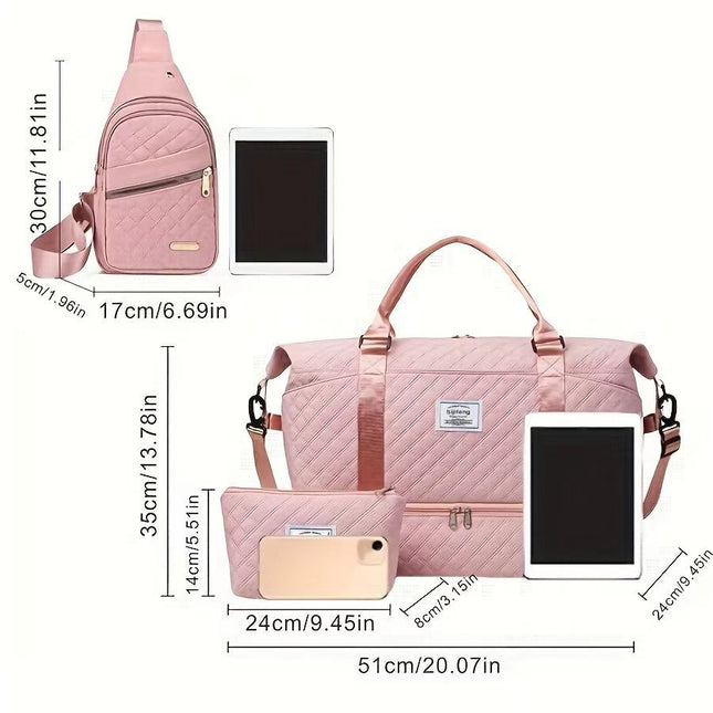 Black Stylish 3-Piece Quilted Travel Bag Set – product detail