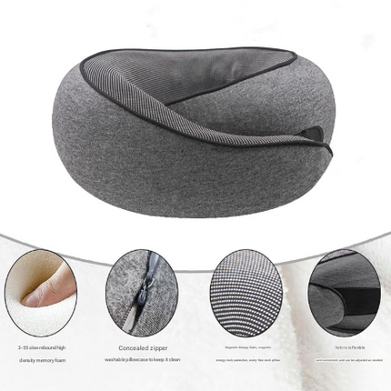 Light Grey Ergonomic Memory Foam Travel Neck Pillow - U-Shaped Support for Naps & Journeys