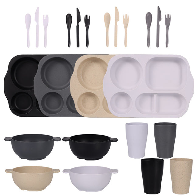 Black Dark Grey White Beige Durable Eco-Friendly Wheat Straw Dinnerware Set