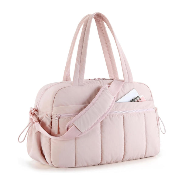 Pink Large Capacity Quilted Travel Tote Bag