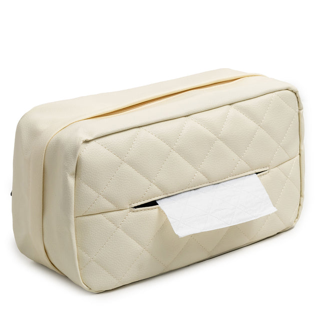 White Universal Leather Car Tissue Box Holder