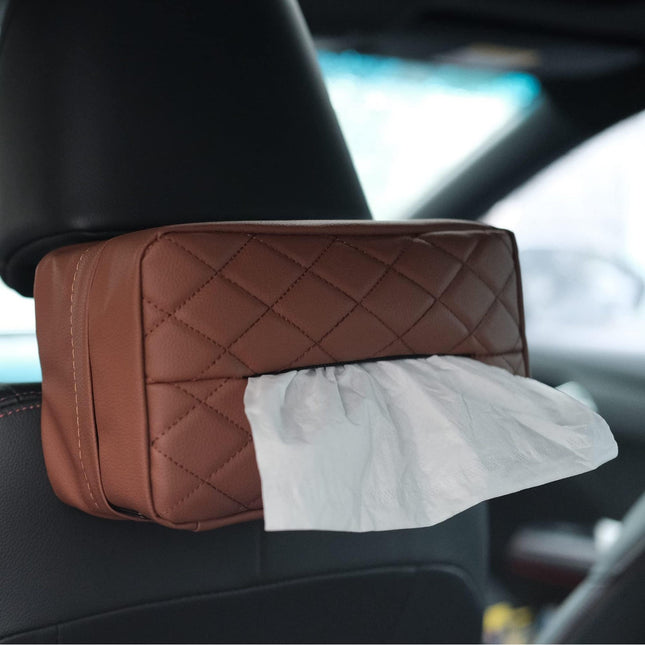 Brown Universal Leather Car Tissue Box Holder