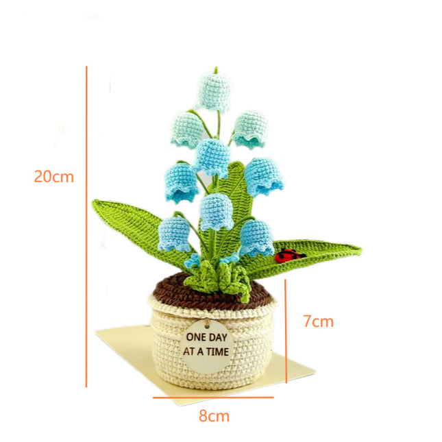 Blue Handmade Crochet Lily of the Valley Potted Plant – product detail