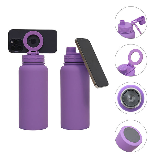 Yellow Premium 35oz Stainless Steel Insulated Sports Bottle with Magnetic Phone Holder Lid – product detail