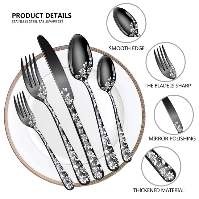 Multicolor Elegant 20-Piece Stainless Steel Cutlery Set with Floral Design – product detail