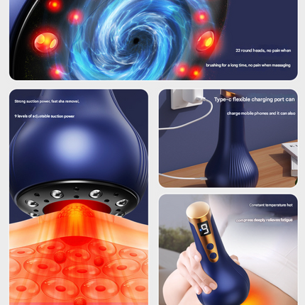 Blue Electric Meridian Scraping Massager with Air Release Valve - Full Body Suction Therapy, 16.6x8.4cm